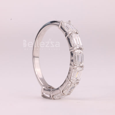 East-West Emerald Cut Half Eternity Moissanite Wedding Band