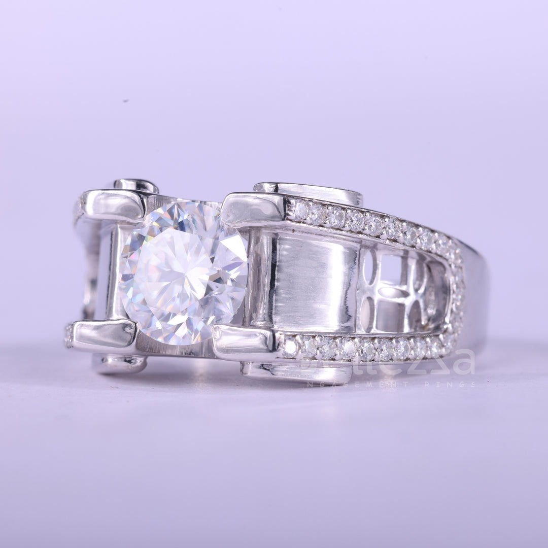 1.0CT Round Cut Unique Moissanite Men's Engagement Ring