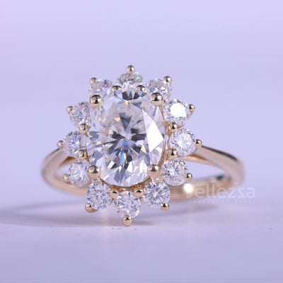 1.50CT Oval Cut Halo Diamond Moissanite Engagement Ring