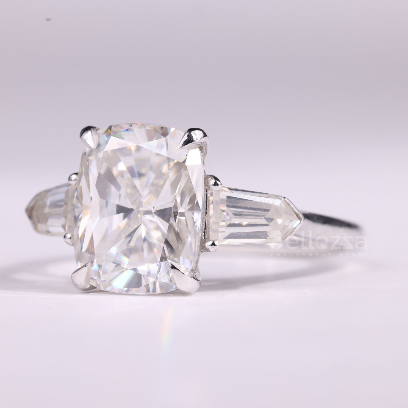 2.0CT Elongated Cushion Cut Three Stone Moissanite Engagement Ring