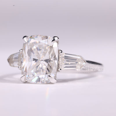 2.0CT Elongated Cushion Cut Three Stone Moissanite Engagement Ring