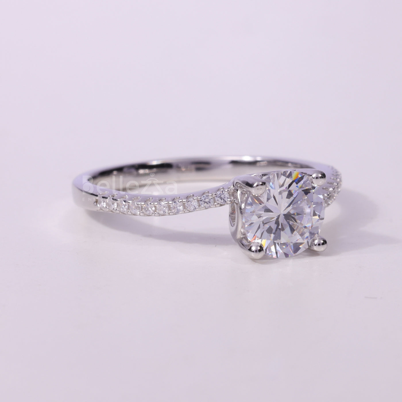 1.0CT Round Cut Pave Setting Moissanite Engagement Ring