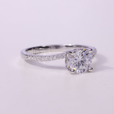 1.0CT Round Cut Pave Setting Moissanite Engagement Ring