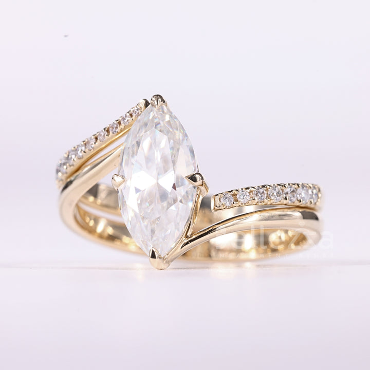 1.50CT Marquise Cut Unique Cluster Diamond Bridal Ring Set