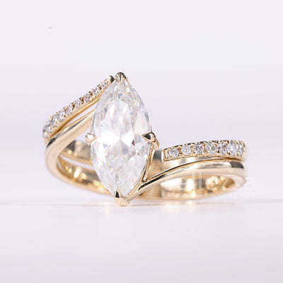 1.50CT Marquise Cut Unique Cluster Diamond Bridal Ring Set