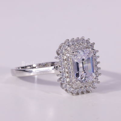 1.0CT Emerald Cut Diamond Cluster Setting Moissanite Engagement Ring