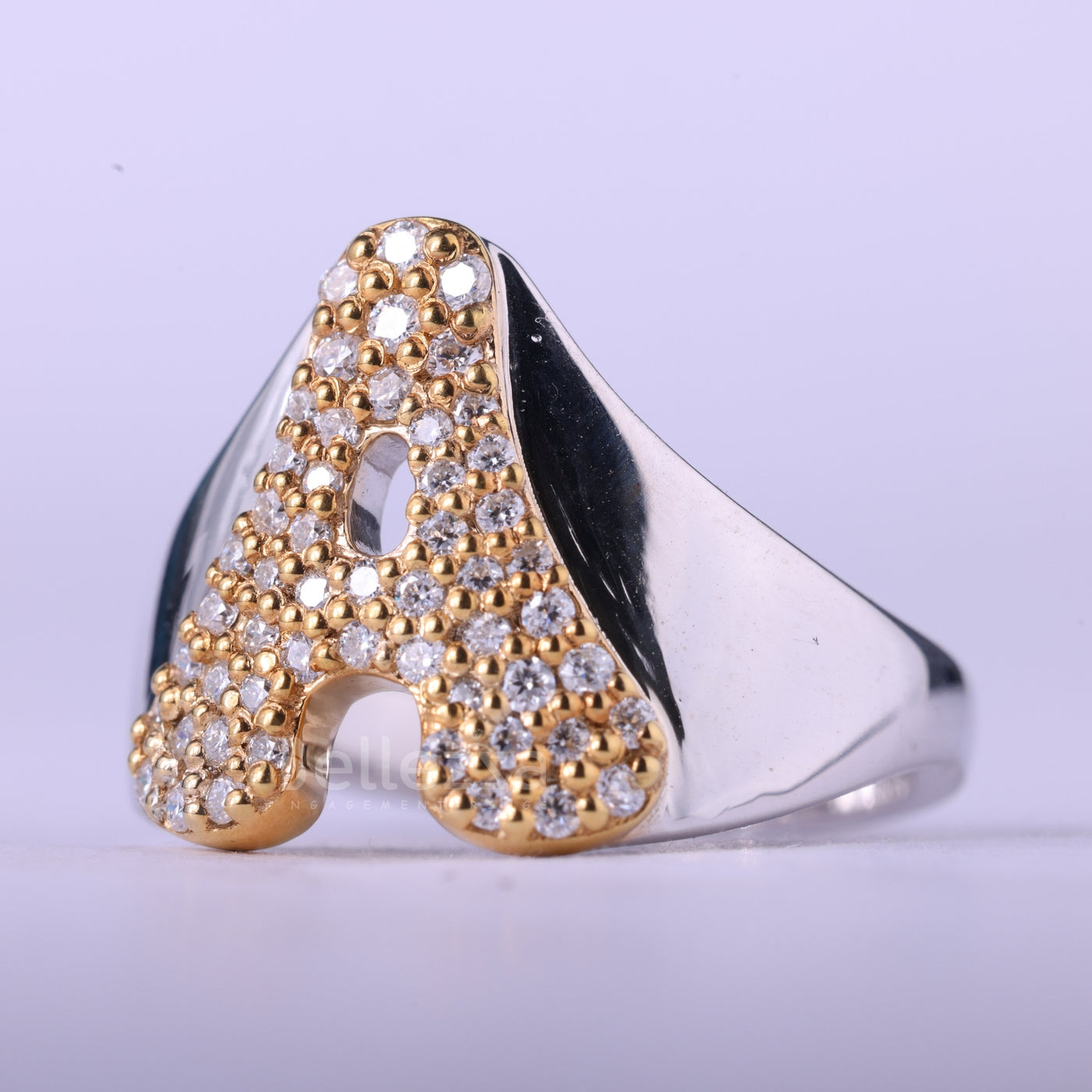 Round Cut Customized A Letter Moissanite Engagement Ring