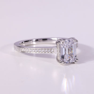 1.0CT Emerald Cut Pave Setting Moissanite Engagement Ring