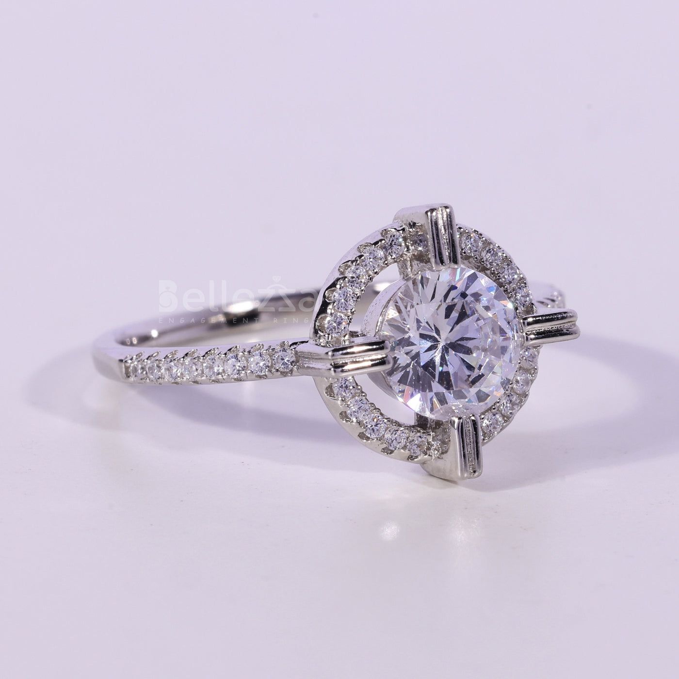 1.0CT Round Cut Halo Pave Setting Moissanite Engagement Ring