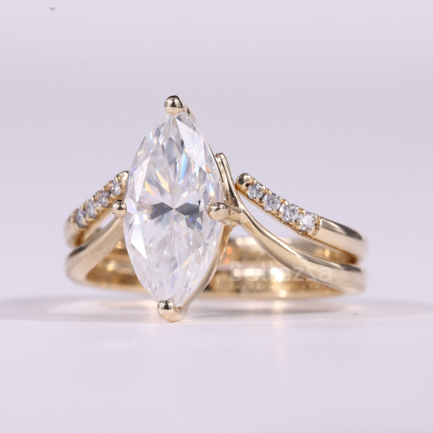 2.0CT Marquise Cut Cluster Set Curved Moissanite Bridal Ring Set