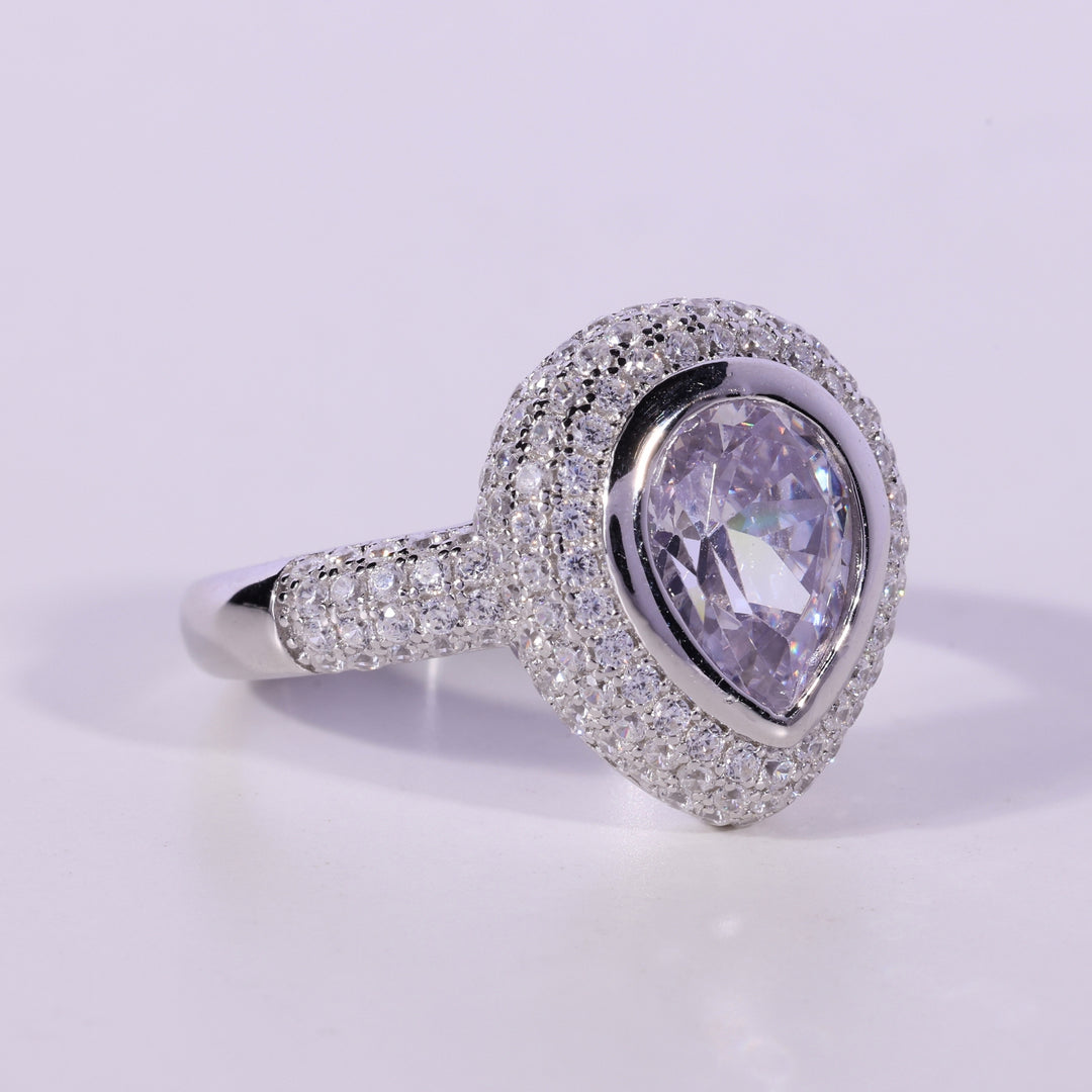 1.0CT Pear Cut Bezel Cluster Diamond Moissanite Engagement Ring