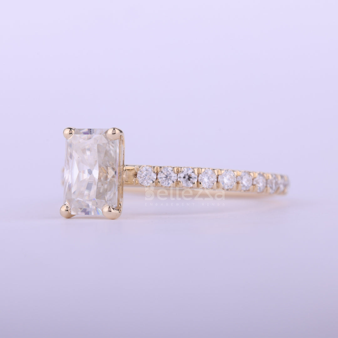 1.0CT Radiant Cut Pave Setting Moissanite Engagement Ring