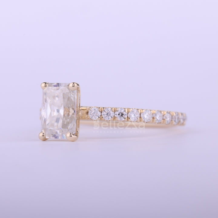 1.0CT Radiant Cut Pave Setting Moissanite Engagement Ring