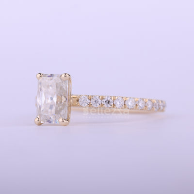 1.0CT Radiant Cut Pave Setting Moissanite Engagement Ring
