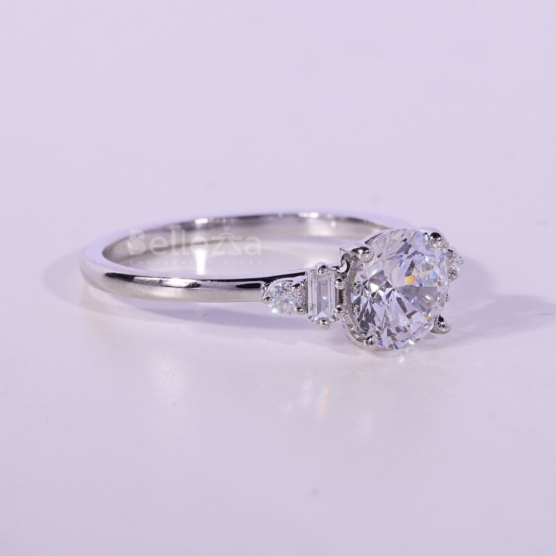 1.0CT Round Cut Cluster Diamond Moissanite Engagement Ring