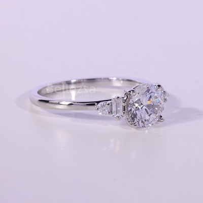 1.0CT Round Cut Cluster Diamond Moissanite Engagement Ring
