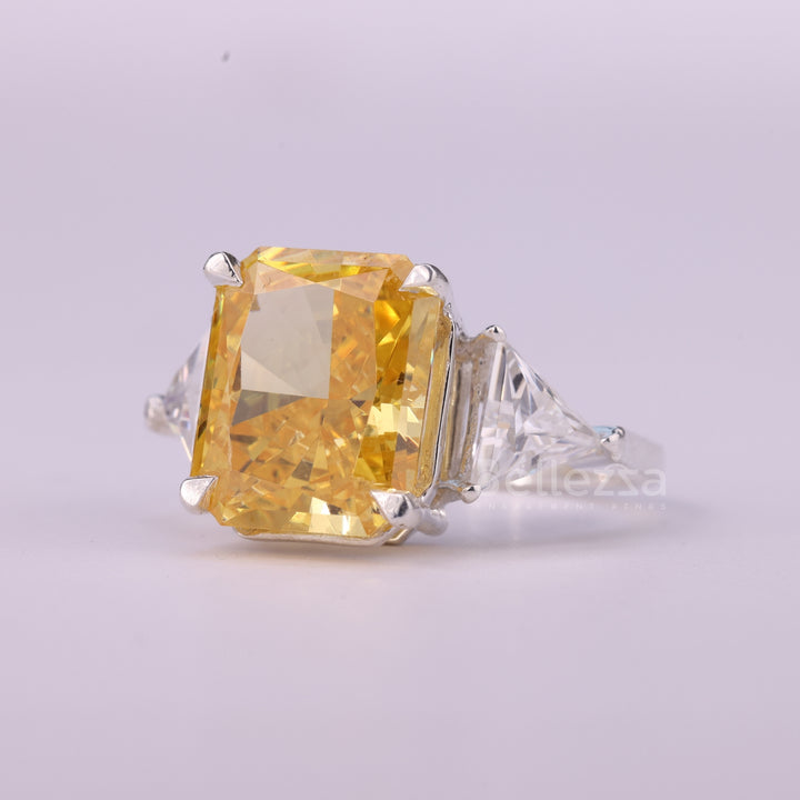 3.0CT Yellow Radiant Cut Three Stone Moissanite Engagement Ring