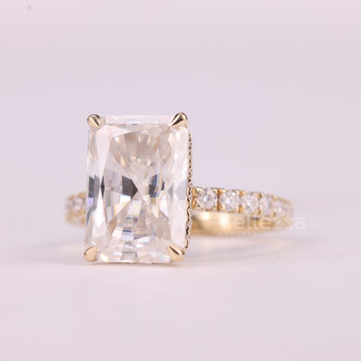 5.0CT Radiant Cut Hidden Halo Pave Setting Engagement Ring