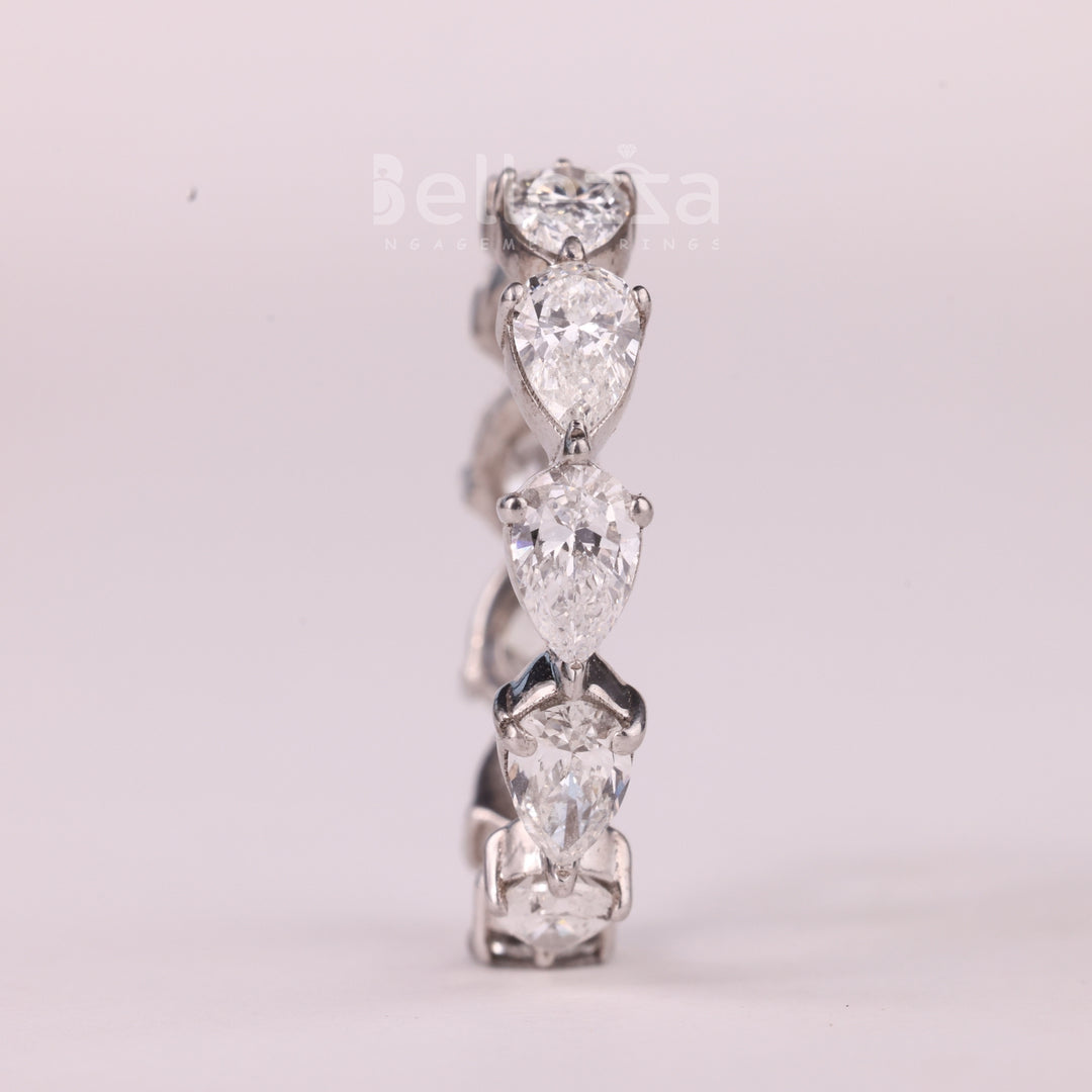 East-West Pear Cut Diamond Full Eternity Moissanite Wedding Band