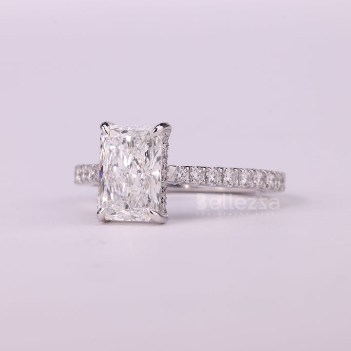 1.50CT Radiant Cut Hidden Halo Pave Setting Moissanite Engagement Ring