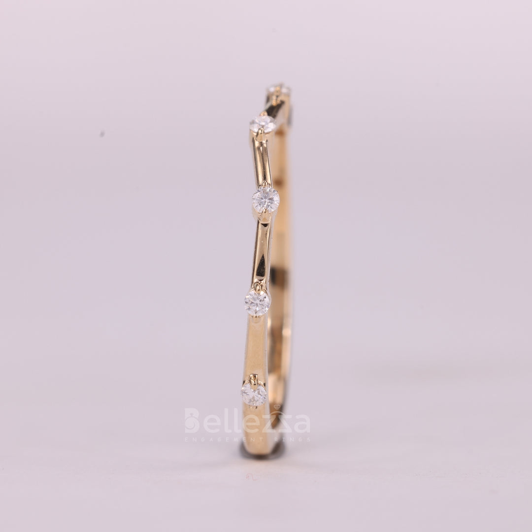 Round Cut Diamond Moissanite Petite Pave Setting Wedding Band