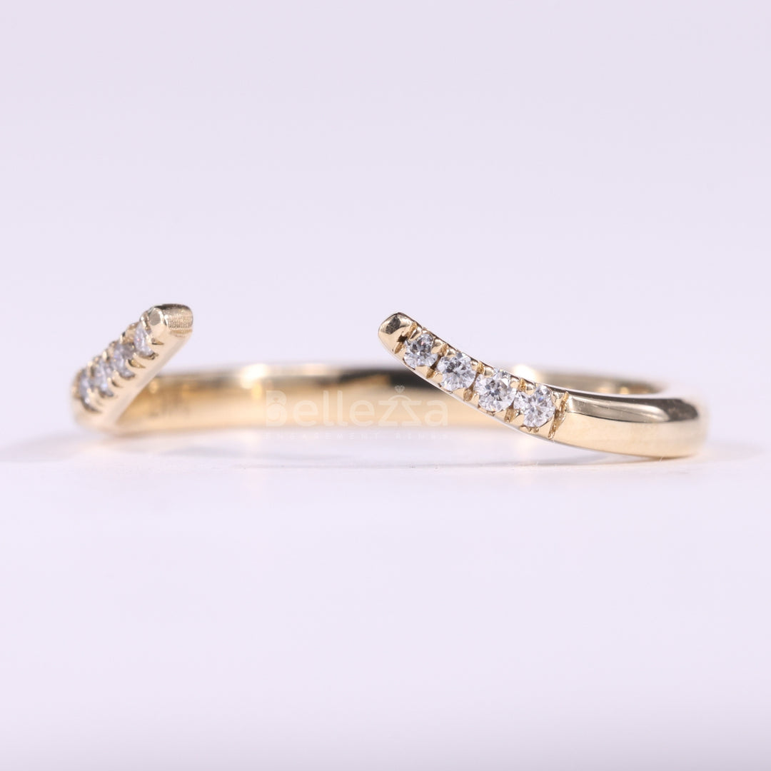 Round Cut Diamond Unqiue Open Cuff Style Wedding Band