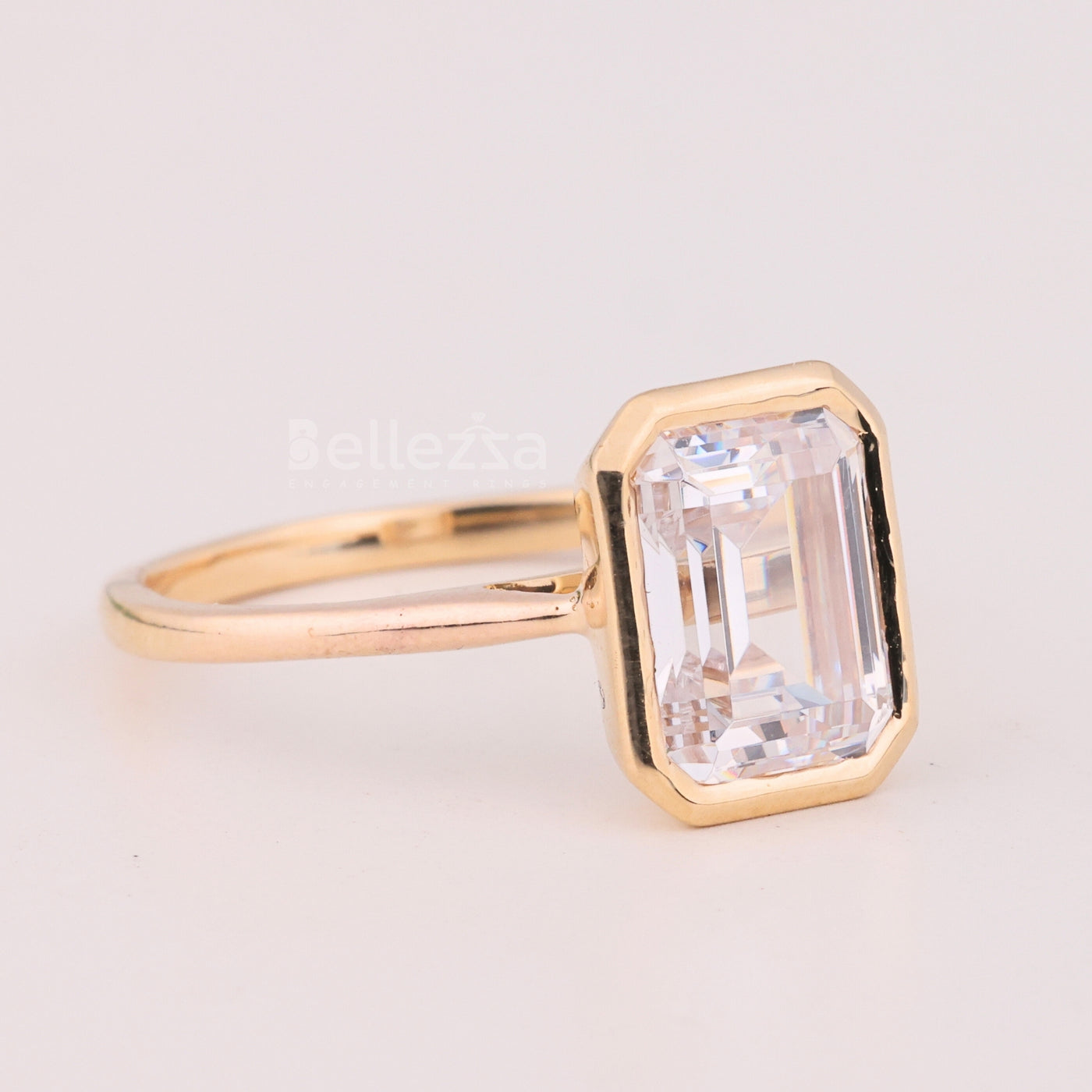 1.50CT Emerald Cut Bezel Setting Solitaire Engagement Ring
