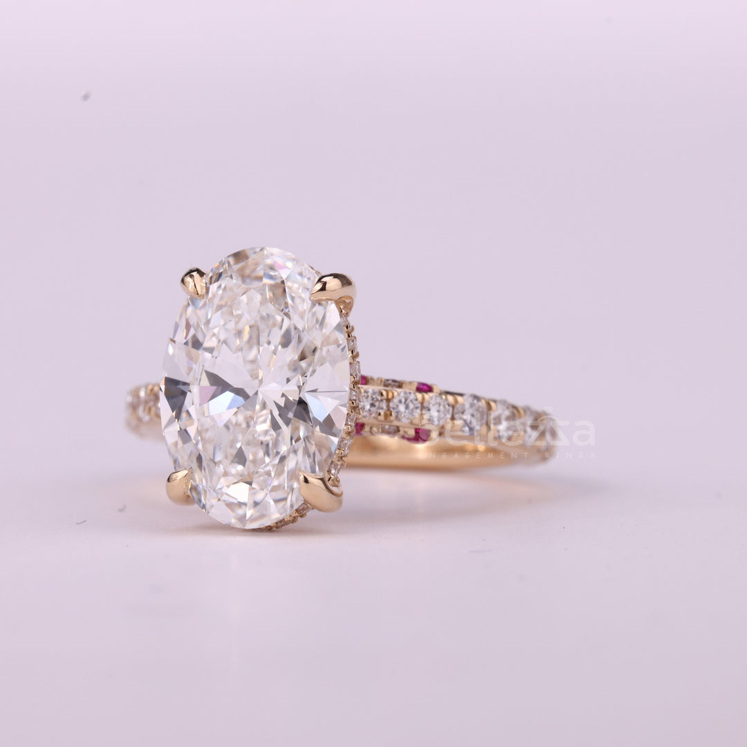 2.50CT Oval Cut Three Side Pave Setting Unique Moissanite Engagement Ring