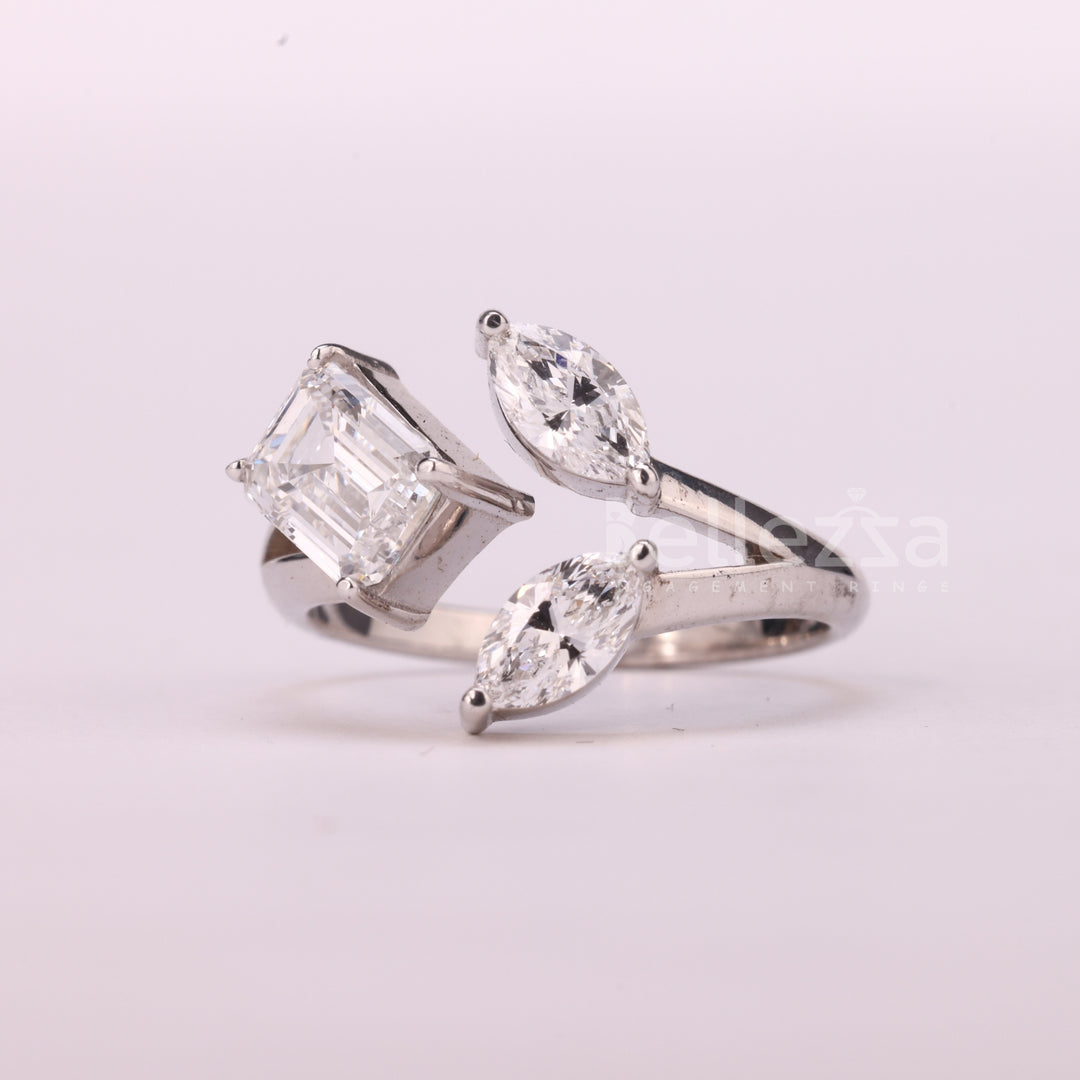 1.50TCW Emerald & Marquise Unique Open Three Stone Engagement Ring