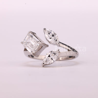 1.50TCW Emerald & Marquise Unique Open Three Stone Engagement Ring