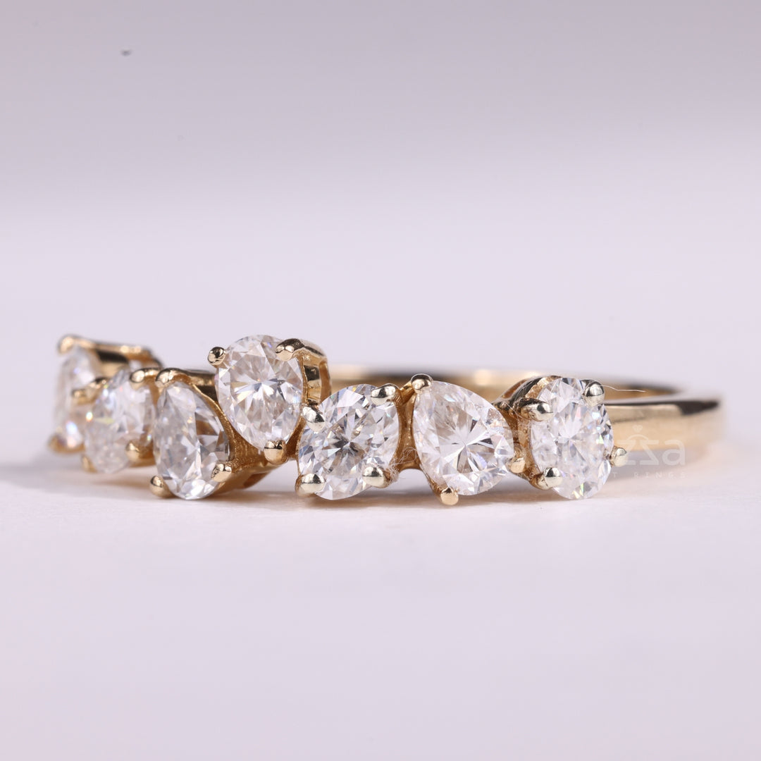 Pear & Oval Cut Cluster Diamond Moissanite Wedding Band