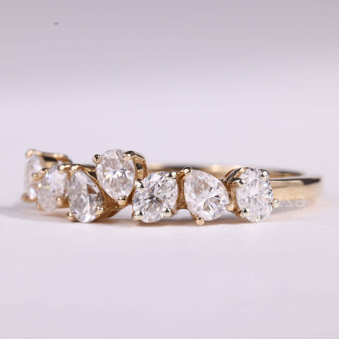 Pear & Oval Cut Cluster Diamond Moissanite Wedding Band