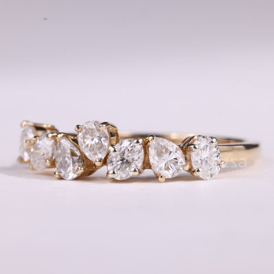 Pear & Oval Cut Cluster Diamond Moissanite Wedding Band