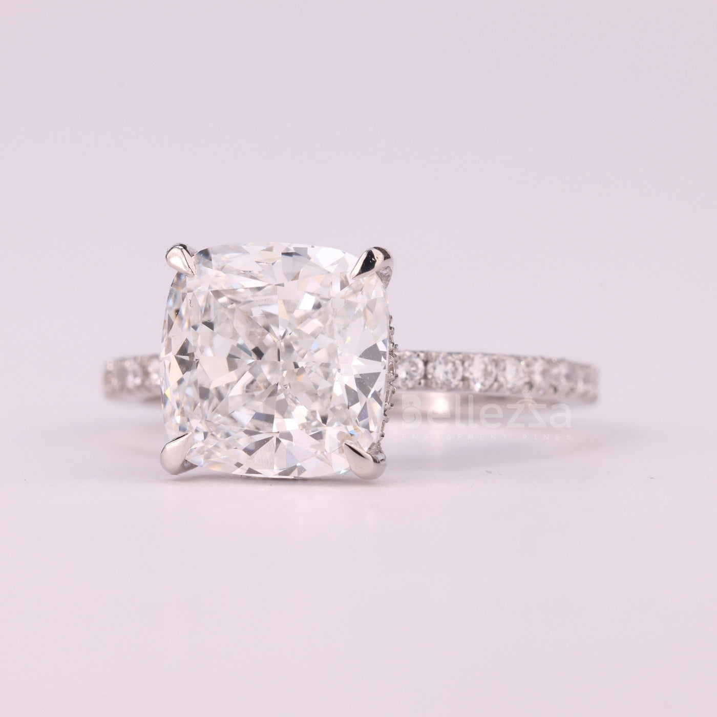 1.0CT Cushion Cut Pave Setting Moissanite Engagement Ring