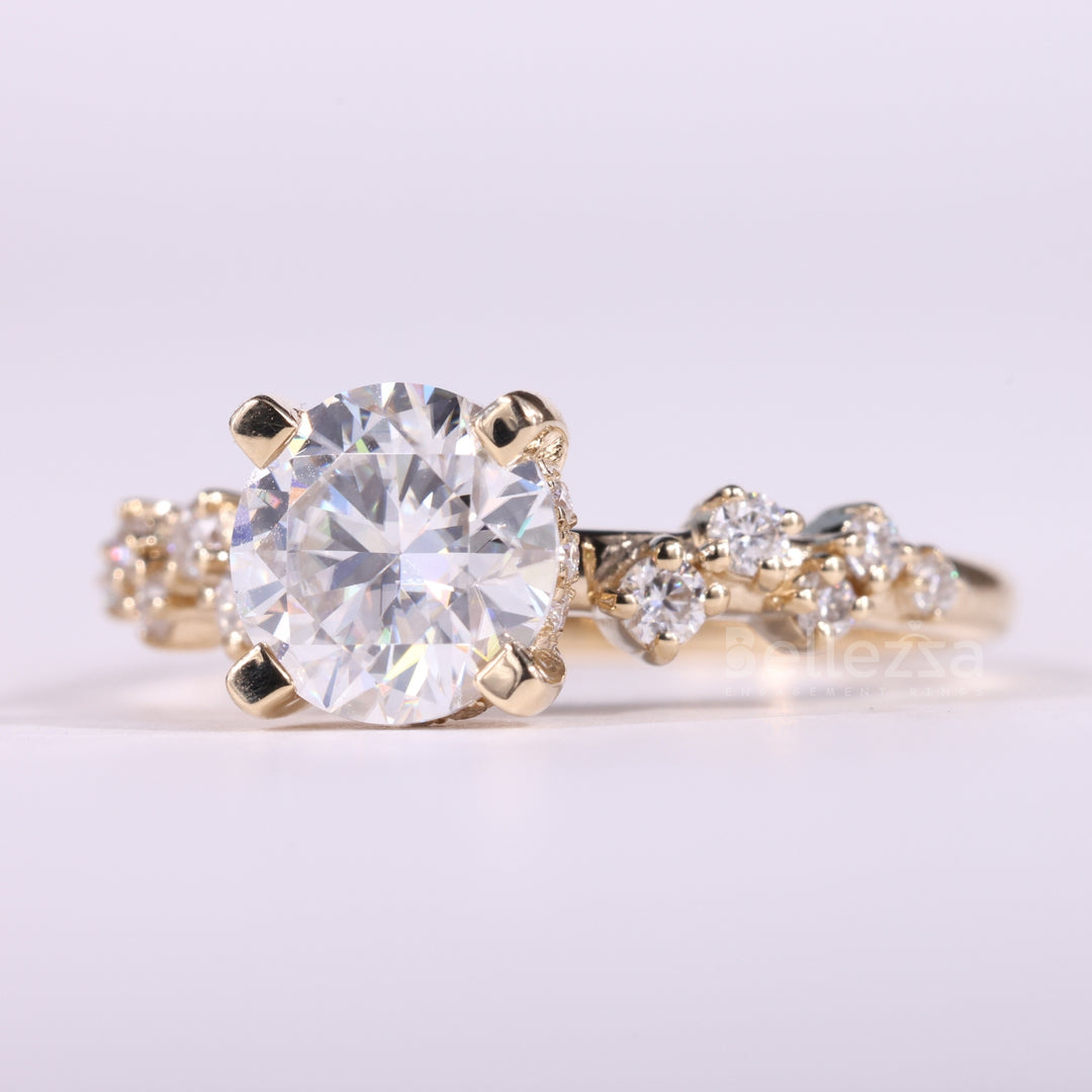 1.0CT Round Cut Cluster Diamond Moissanite Engagement Ring