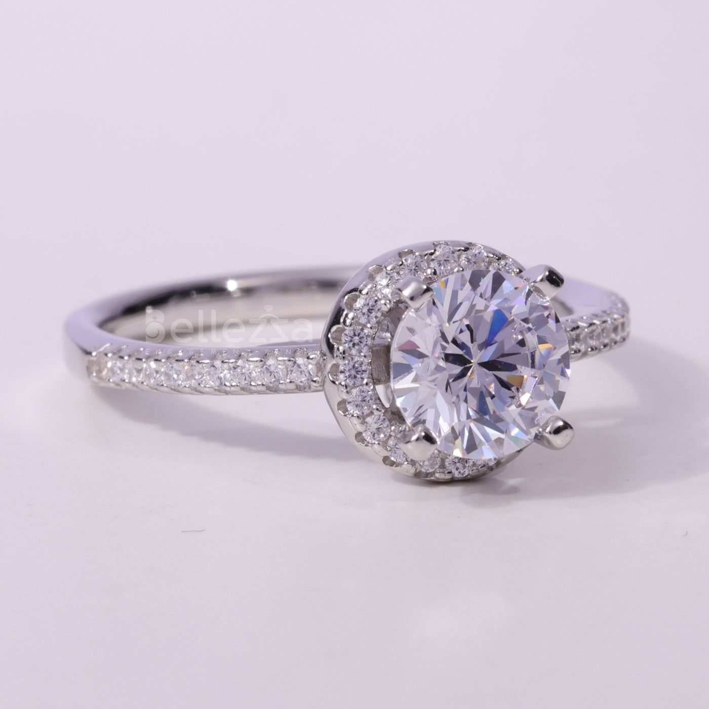 1.0CT Round Cut Halo Setting Moissanite Engagement Ring