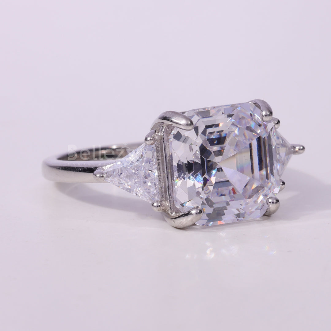1.50CT Asscher Cut Three Stone Moissanite Engagement Ring
