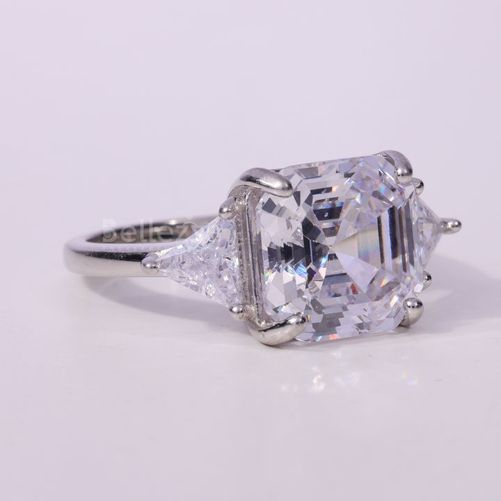 1.50CT Asscher Cut Three Stone Moissanite Engagement Ring