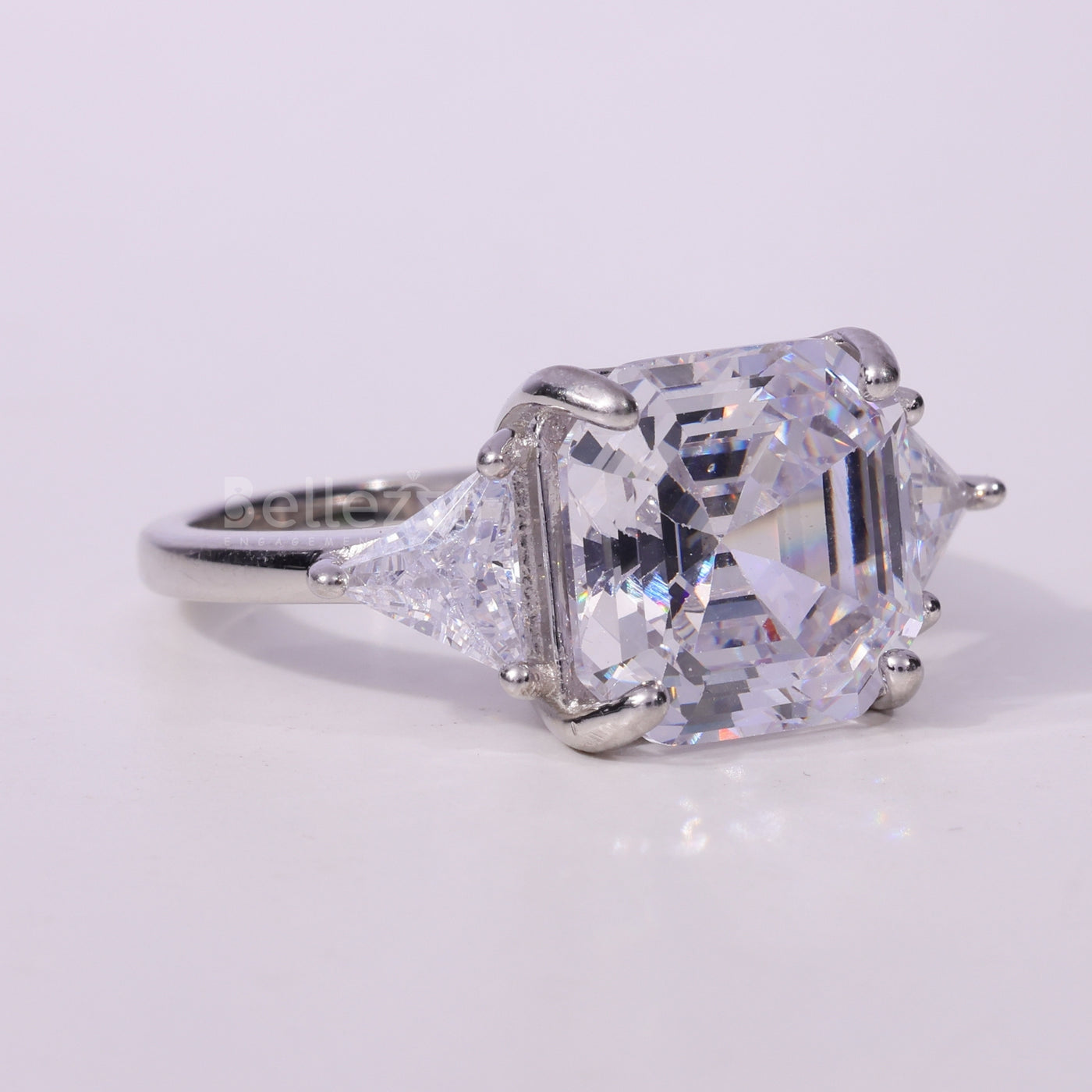 1.50CT Asscher Cut Three Stone Moissanite Engagement Ring