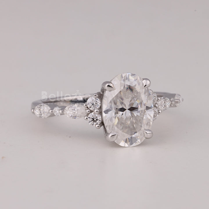 1.50CT Oval Cut Cluster Diamond Moissanite Engagement Ring