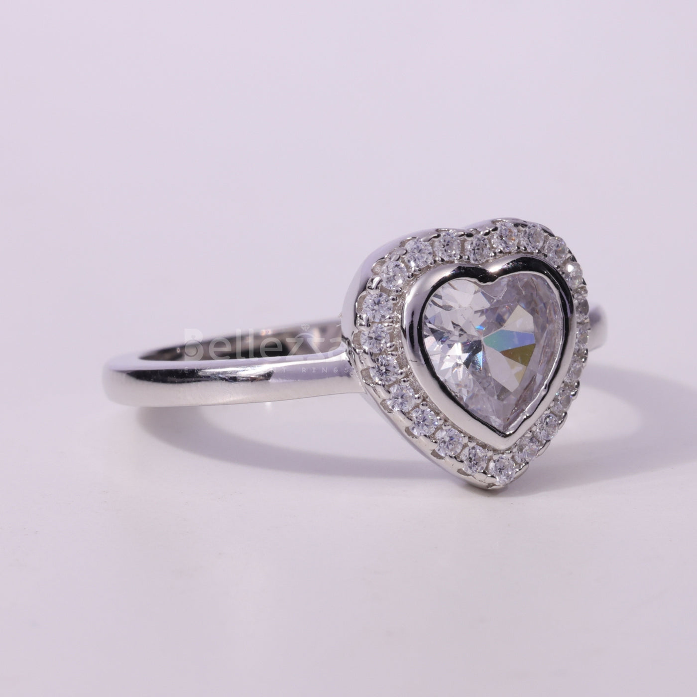 1.0CT Heart Cut Halo Setting Moissanite Engagement Ring