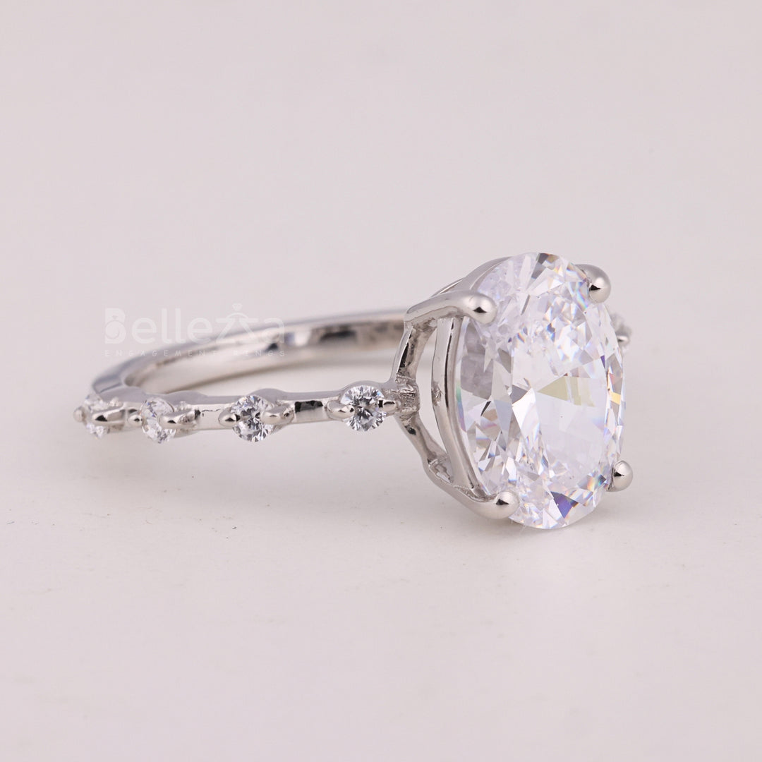 1.50CT Oval Cut Petite Pave Setting Moissanite Engagement Ring