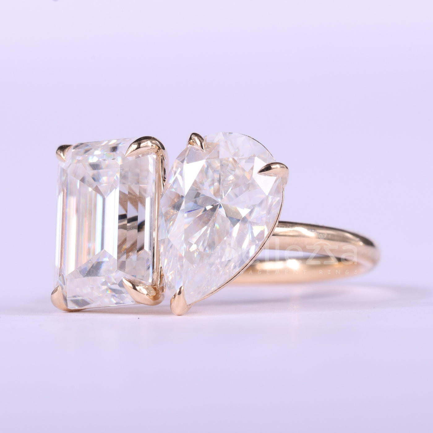 2.0CTW Emerald & Pear Cut Toi Et Moi Moissanite Engagement Ring