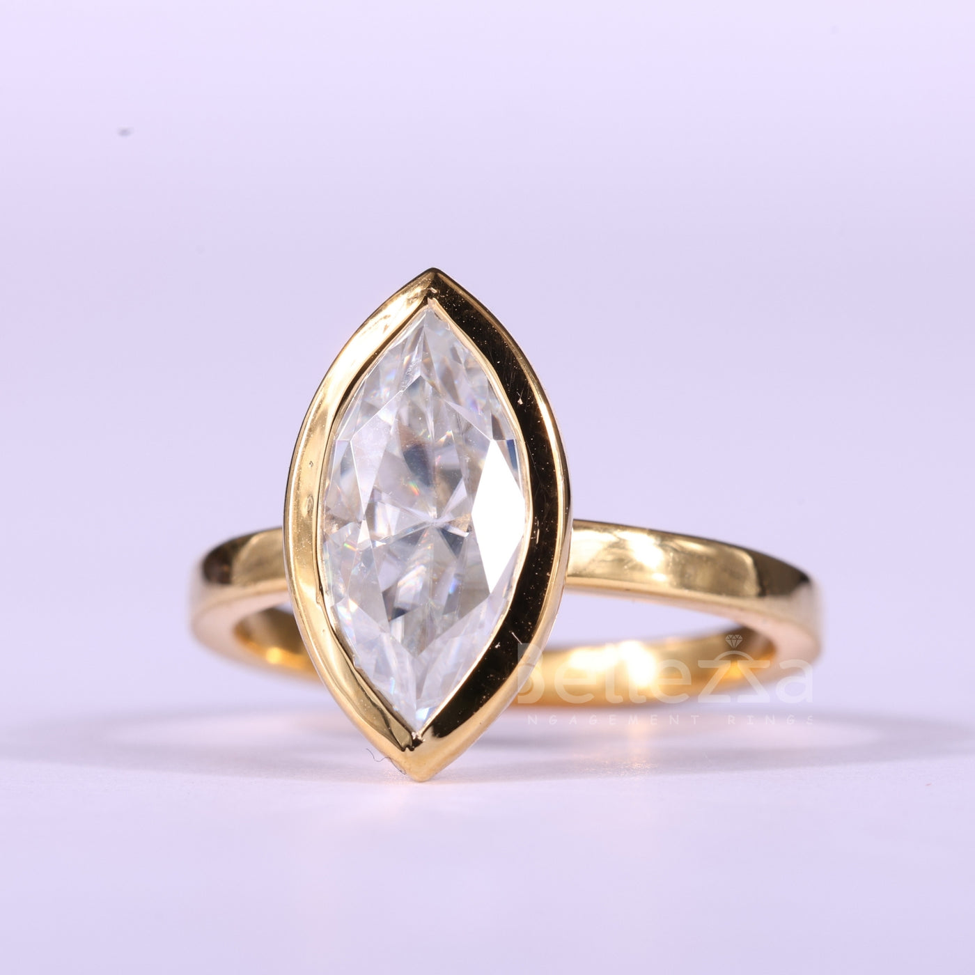 2.0CT Marquise Cut Bezel Setting Solitaire Moissanite Engagement Ring