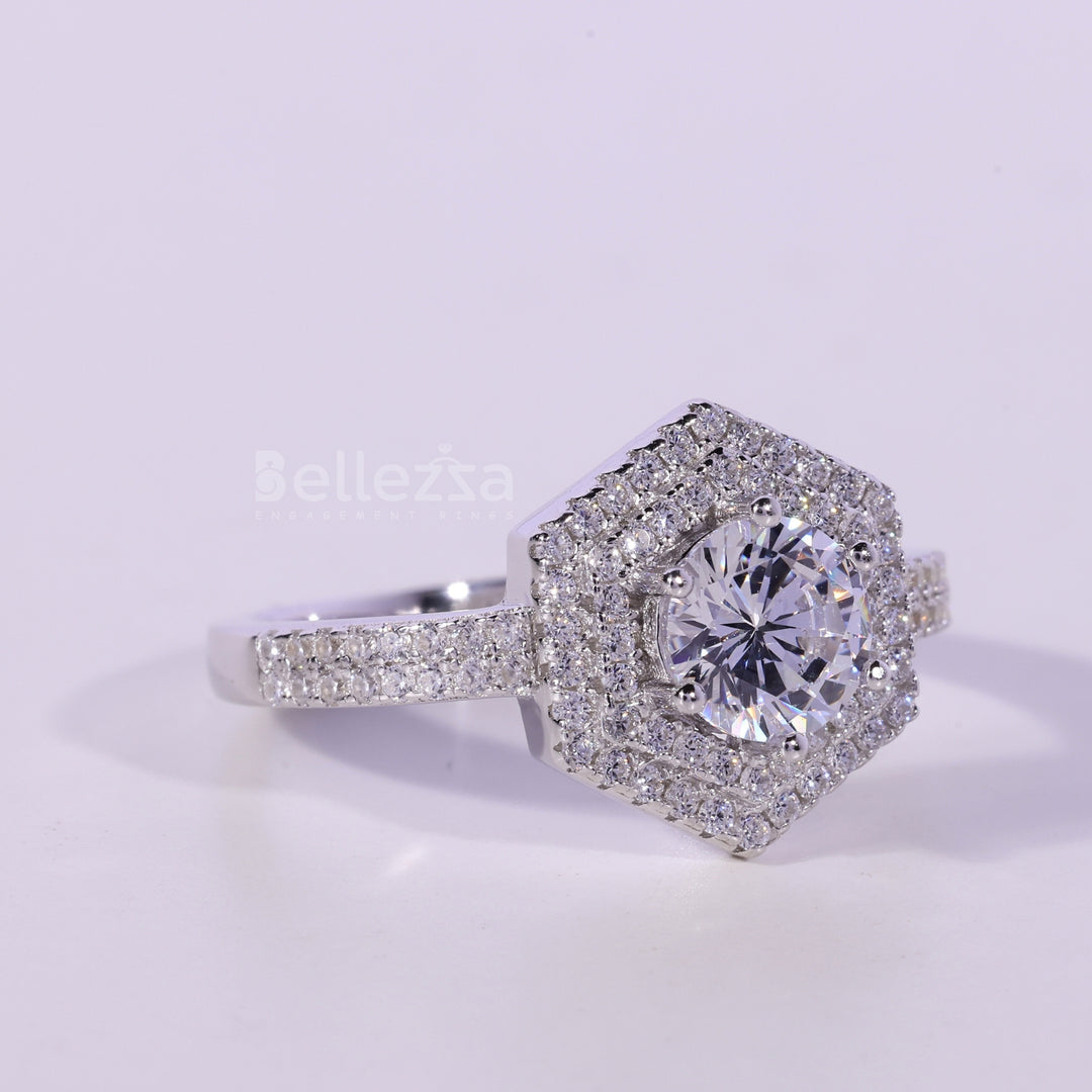 0.50CT Round Cut Double Halo Moissanite Engagement Ring