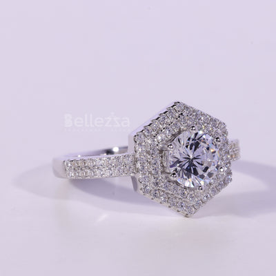 0.50CT Round Cut Double Halo Moissanite Engagement Ring