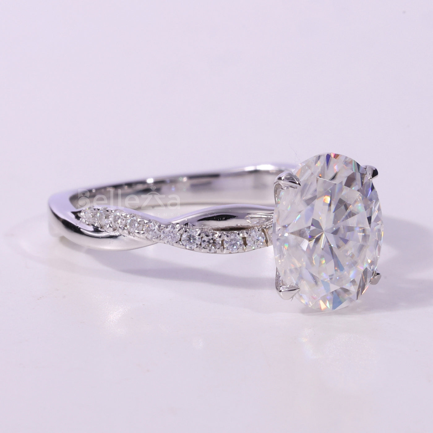 1.50CT Oval Cut Twisted Pave Setting Moissanite Engagement Ring