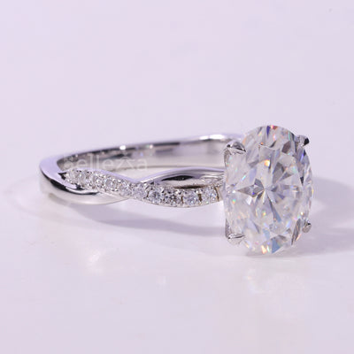 1.50CT Oval Cut Twisted Pave Setting Moissanite Engagement Ring