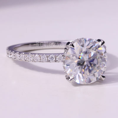 1.0CT Round Cut Hidden Halo Pave Setting Moissanite Engagement Ring