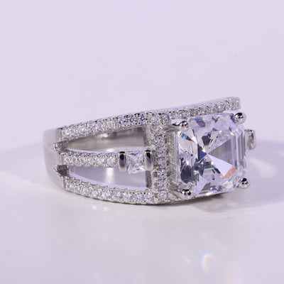 1.0CT Asscher Cut Cluster Diamond Moissanite Engagement Ring
